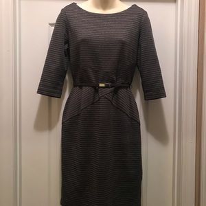 White Black Market Gray Dress w/silver pin stripes